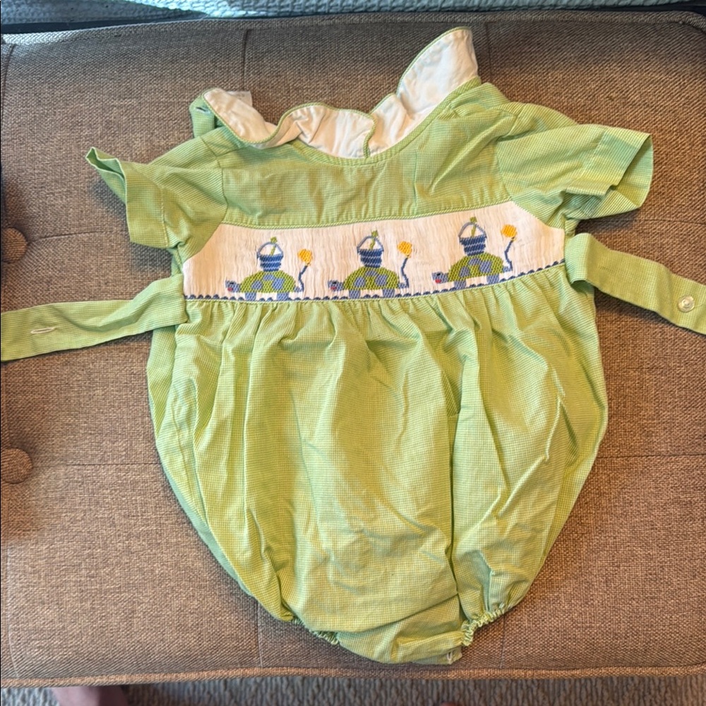 Cute Green Baby Romper bubble with turtle Design